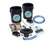 Alfred DWC (Deep Water Culture) 2-Plant System. Showing all components of the kit:  2 x 5 Gallon FDA approved bucket 2 x 1/2" Grommet 2 x 6" Net pot bucket lid 8 x Lid clips 2 x 1.7" x 1.7" Air Stone 2 x Air tubing 2 x Blue water level indicator 2 x Dual barb elbow 2 x 2L Clay pellets 2 Outlet air pump Complete instructions.