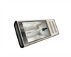 Deva Revolution 1000w light system. This image is of the light system, rectangular, with vents all along the bottom of the unit. The centre houses a pebbled silver reflector in front of a transparent cylinder double need lamp. 