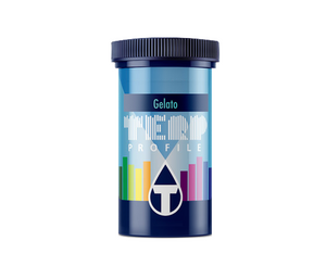 True Terpenes Gelato is a strain named for its dessert-like aroma. A blend of Sunset Sherbet and Thin Mint Girl Scout Cookies, Gelato is a potent deliverer of restfulness and euphoria.This product comes in a blue cylindrical bottle with a blue lid. The label has various coloured rectangles on it. 