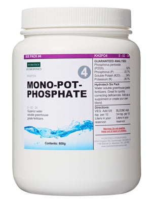 Hydrotech Hydroponics #4 Mono-pot Phosphate, white cylindrical bottle with lid, bottle contains 800g. 