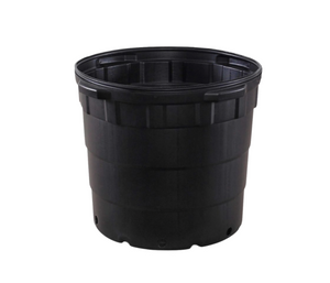 Black ribbed traditional blow molded nursery pots.