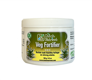 Dutch Nutrient Veg Fortifier 12-40-12 is designed specifically to stimulate plant growth. It contains water soluble organic compounds which ensure robust and vigorous root growth.Dutch Nutrient Veg Fortifier (12-40-12) is designed specifically to stimulate plant growth. It contains water-soluble organic compounds that ensure robust and vigorous root growth. This product comes in a short cylindrical pot with a gradient green-yellow label in an art nouveau style with two spiky plants on the side.