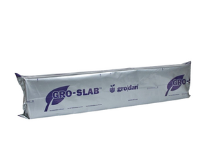 Grodan Slabs (8"W x 36"L x 3"H) . This product is shot in a package, silver in colour with purple text and two large leaves on either side. 
