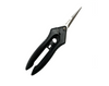 Alfred Straight Scissors. Black handle scissors with silver straight stainless steel blades. This product is shot on a slight background at a slight angle. Its comfortable ergonomic handles reduce hand stress and improve control. Can be used either right or left handed. Shown closed. 