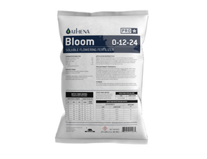 Athena Pro Bloom contributes balanced levels of macro and micro-elements including sulfur (S) used for increasing potency and flavors. This product comes in a rectangular shaped white bag with a blue and white label.