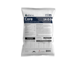 Athena Pro Core provides strong baseline nutrition across all stages of plant growth. This product comes in a rectangular shaped white bag with a blue and white label.