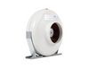 Can-Fan 6” HO 427 CFM. This product is off white with silver mounting brackets, showing the side view of the fan.  Can-Fans can be easily installed in minutes using the included mounting bracket. They have a powder-coat finish and are 100% speed controllable. Rated for continuous operation, they utilize an extremely reliable external rotor motor and reverse curve blade.