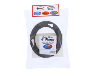 Canfilter 4" Plastic Mounting Flange. This product comes in a square plastic bag with a white label on the centre. This black plastic flanges install via an easy snap on, tool free, connection forming a perfect seal with Can-Filters products. 