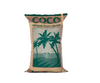 Canna Coco substrate is a 100% organic product having a fine, uniform structure, free from viruses, chemical additives and soil diseases. This product comes in a brown plastic bag with green accents and a photo of a palm tree on a beach in the centre. 