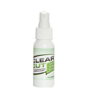 Clear Cut Multi-Purpose Lubricant. This is a front shot of the product in a white bottle, a green label with black and green text. Designed specifically for gardening tools and machinery, Clear Cut‘s lubricating properties provide an unmatched non-stick coating to scissors, clippers, hedgers, and shears. Clear Cut is derived from cosmetic grade hemp oil, making it safe for both your plants and your skin.