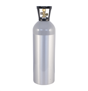 Carbon Dioxide CO2 New 20 lb tank. This product is a silver CO2  with black handle and brass head.