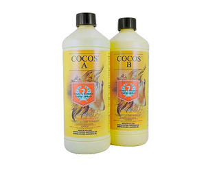 House & Garden Cocos A&B is formulated to provide the perfect ratio of nutrients while taking into account the cation-exchange capacity of coir. Coco coir as a medium has unique properties that are distinct from soils and hydroponic media. These products come in yellow cylindrical bottles, black lids, with a yellow label with an orange logo in the centre. 