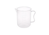 Measuring Cup 16oz, clear plastic, cylindrical in shape with measurement on side handle, and spout. 