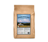 Gaia Green Glacial Rock Dust (22.68kg) is mined from a glacial moraine in Canada, and is the result of thousands of years of piedmont glacial action. This product comes in a brown paper bag, large label with an image of mountains, trees, a farmhouse and greenery.