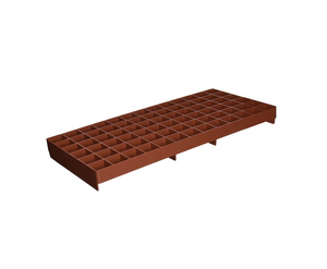 Gro-Smart Tray uses the 78-cell side to perfectly fit 1.5 in A-OK Starter Plugs or round Macroplugs. This product is terracotta coloured, shown slightly overhead, has 78 cells, legs are visible from this angle. 