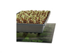 Image of a grow tray with sprouting plants in a black tray hovering above a heat mat. 
