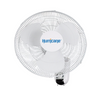Hurricane Classic Oscillating Wall Mount Fan 16" in oscillating wall mount fan with 3 speed settings controlled by a turn switch. This fan is white in colour with blue text that says “ Hurricane” in the centre. 