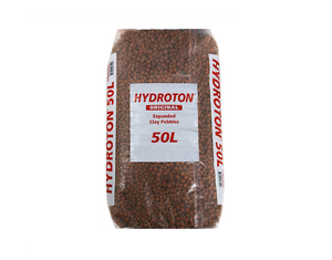 Hydroton or Leca is an incredibly resourceful growing material. It is derived from clay, and clay is renewable and plentiful, making Hydroton a premium medium due to its ecologically sustainable quality. Thisi product comes in a clear package with white accents and red letting, the product is shown through the bag, clay in colour.