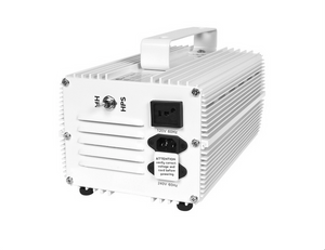  1000w MH/HPS White Magnetic Ballast with ridged sides, smooth front with vent, metal switch and black outlets and white handle on top