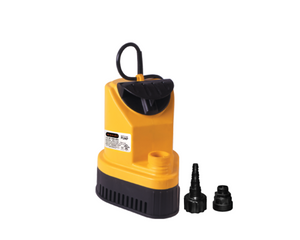Mondi Utility & Sump pump. This product is a bright yellow, oblong in shape with a large hole for fitting attachments. 