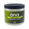 Ona Odour Neutralizing Gel permanently eliminates any airborne odors, cleanly and effectively. Ona is environmentally friendly, non-toxic, and easy to use. This product comes in a circular pot with a black lid. The container is clear with a green label. 
