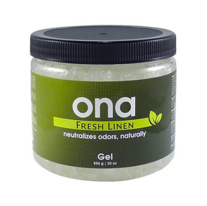Ona Odour Neutralizing Gel permanently eliminates any airborne odors, cleanly and effectively. Ona is environmentally friendly, non-toxic, and easy to use. This product comes in a circular pot with a black lid. The container is clear with a green label. 