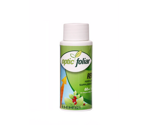 Optic Foliar Rev (0.5-0.6-0.021) helps plants maintain highly accelerated growth and flowering rates, resulting in greener and healthier plants. This product comes in a white circular container, green label with an image of a plant with red berries on it.  