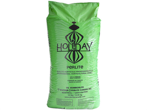 Perlite has numerous qualities and a variety of applications. It is used for soil improvement and conditioning; to ensure optimal moisture retention, improved aeration, drainage and to control weight and temperature variations. This product comes in a green bag with black text. 