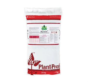 Plant Prod MJ Grow 12-8-26 is specifically formulated for the vegetative growth stage of cannabis plants. This product comes in a white plastic bag with red borders and an illustration on a plant in the bottom left. 