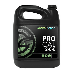 GreenPlanet Pro Cal (2-0-0) Pro-Cal is a valuable source of supplemental calcium and magnesium. This product comes in a black jug with a top handle, the label is black green and gray.