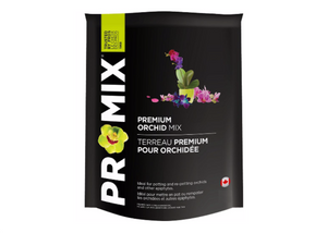 Pro-Mix Orchid Mix. This ready-to-use Pro Mix Premium Orchid Mix is specially formulated from select western fir bark for growing orchids and other epiphytes. This product comes in a black pouch with white text down the side and images of orchids. 