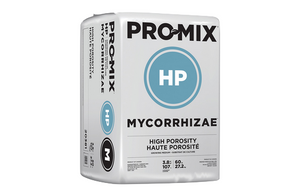 Pro-Mix HP Compressed has a high perlite content (high porosity). It provides a great growing environment to growers looking for a significant drainage capacity, increased air porosity and lower water retention. This product comes in a white bag, rectangular in shape, black text “Pro-Mix” & HP in a blue circle. 