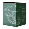 On the side view of the box there’s illustrations of mushrooms and text. The text reads” Take your mushroom growing to the next level. For novice and experienced cultivators alike. Standardized, consistent and controlled.”
