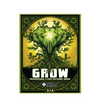 Close up of the label. Green and black border, an image of a large green diamond in the centre with branches growing around it. In the centre near the bottom there’s large text that says “Grow” with green roots on the “r” and in between the R and O.