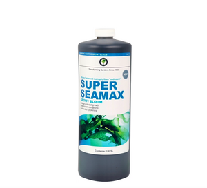 Hydrotech Super Seamax is a Marine seaweed Ascophyllum 'nodosum', This product comes in a clear cylindrical bottle, white lid, the product is clue in colour. The label has an image of seaweed on it. 