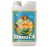 Advanced Nutrients Sensizym, 100% organic, breaks down dead root mass, starches, carbohydrates and nutrients with over 80 different enzymes. This product comes in a white rectangular bottle with a pinup style mermaid in the centre holding a spade on a blue and green label with mermaid scales around the border. 