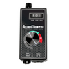 SpeedMaster Fan Speed Controller is rectangular in shape, black in colour, has an on and off switch at the top right with a central dial black on the left, green in the middle and red on the right. 