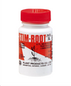 Stim-Root No. 1 is ideal for softwood cuttings and easy to propagate plants such as African Violet, Cannabis, Carnation, Chrysanthemum, Coleus, Dahlia, Fuchsia, Hydrangea, Ivy, Geranium, and Poinsettia. 0.1% IBA. This product comes in a white cylindrical container with a red lid, red & white label with an illustration of a plant and its roots. 