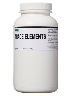 Hydrotech Hydroponics #6 Trace Elements, white cylindrical bottle with lid, bottle contains 800g.