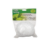 Trellis Netting Polyester Net is great for beans, tomatoes, and peas as well as vine growing vegetables like squash and gourds and other flower crops. This netting can handle more weight while remaining taught and providing excellent support. This product is shown in a clear package with a green label and illustrations of leaves on the package. The trellis is white in colour