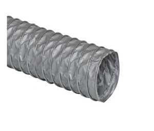 6" x 25' Vinyl Vent Hose. Hose is shown slightly overhead entering the frame from the left side. Showing the top and a bit of the interior. Vinyl Vent Hose has flexible ducting that facilitates routing exhaust lines. Minimizes echoes associated with rigid ducting. Comes in 25' lengths.