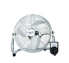 Wind Devil 9" Floor Fan has a Chrome Plated Safety Grill, Metal Stand and Blades with a 3 Speed Rotary Control. Shown here facing forward. 