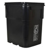 Bucket Black Square 13 Gallon. These black containers/buckets are rectangular in shape and are made with virgin, high density polyethylene material. These patented containers have no holes in them and can hold up to 8 or 13 gallons of liquid. Product is shown on a slight side angle, the dimensions are Dimensions OD: 13" W x 15.75" L x 18.75" H, ID: 12.5" W x 14.5" L x 18.75" H and Weight: 4.15 lbs.